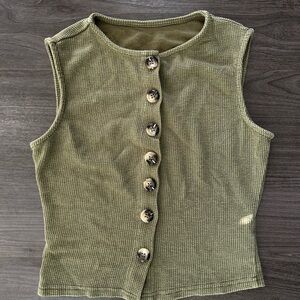 SHEIN Olive Button-Down Sleeveless Top